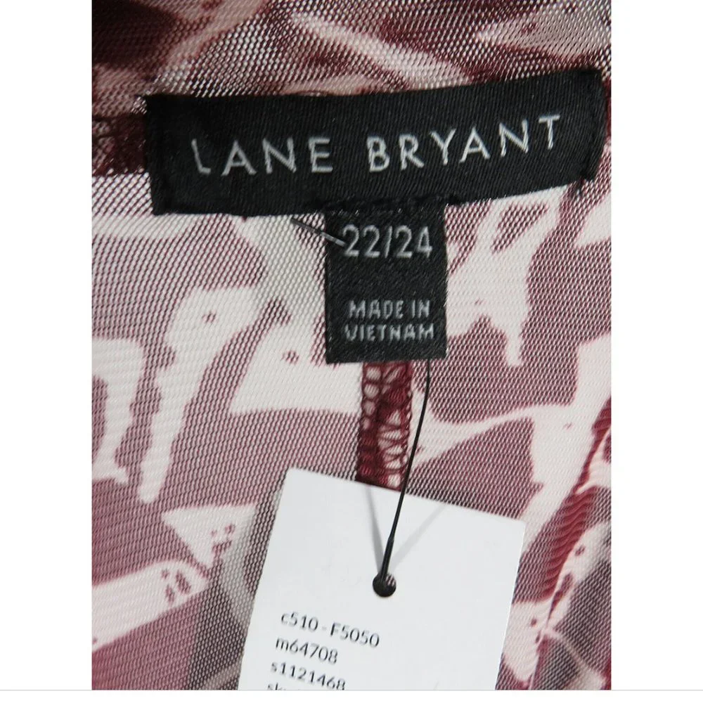Lane Bryant Burgundy Abstract Print Open Front Kimono Mesh Cardigan Plus 22-24